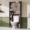 ChooChoo Over The Toilet Storage Cabinet, Farmhouse Bathroom Storage Cabinet with Sliding Door, Over Toilet Storage with Adjustable Shelves, Space-Saving, Grey