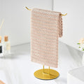 T-Shaped Hand Towel Holder Stand – Countertop Stainless Steel Towel Rack with Non-Slip Base for Bathroom, Kitchen, Vanity, Shiny Gold