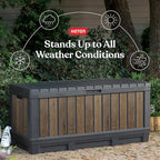 Keter Signature Collection 92 Gallon Resin Deck Box Organization and Storage Box for Patio Outdoor Cushions, Throw Pillows, Garden Tools and Pool Supplies, Walnut
