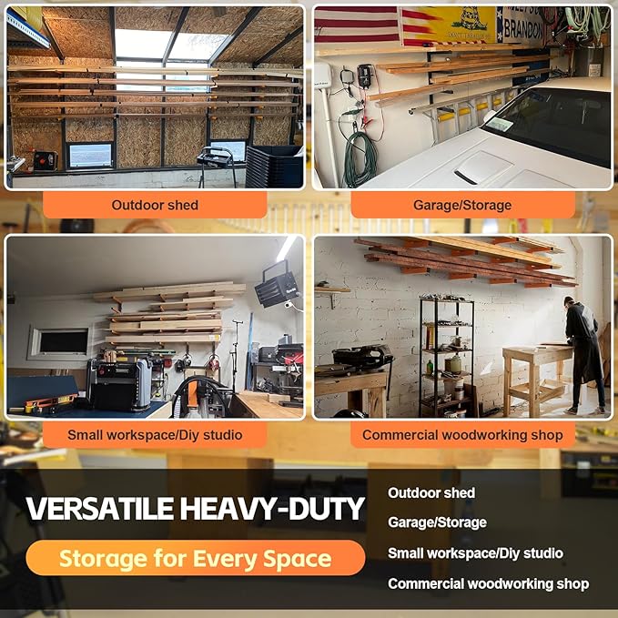 Wefaith Wood Organizer Lumber Storage Rack Wall Mount - Heavy Duty Metal Cantilever Shelves With 3-Level Holds Up 600 Lbs,Indoor & Outdoor Wood Storage Racks For Garage Woodshops Workshops - 4 Pack