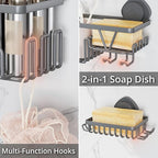 KEGII Suction Cup Shower Caddy – 3 Pack Suction Cup Shelf with Soap Holder & Hooks, Rustproof Stainless Steel Shower Organizer, Removable No Drilling Bathroom Storage Rack, Dark Gray