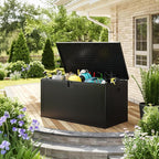Garvee 150 gal Large Resin Deck Box, Waterproof & Weatherproof Outdoor Storage Box, Lockable Pool Storage Bin with Lid for Porch Patio Garden Backyard, Black