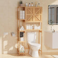 Bamboo Over The Toilet Storage, Above Toilet Organizer Storage Shelf Stand, Tall Freestanding Behind Toilet Rack, Tiered Bathroom Space Saver Shelving, Easy Assembly (Natural)