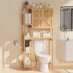 Bamboo Over The Toilet Storage, Above Toilet Organizer Storage Shelf Stand, Tall Freestanding Behind Toilet Rack, Tiered Bathroom Space Saver Shelving, Easy Assembly (Natural)