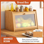 GHWIE Large Bread Box, Easy Access & Cleaning - Bamboo Bread Box for Kitchen Countertop with Acrylic Door (Natural, Medium)