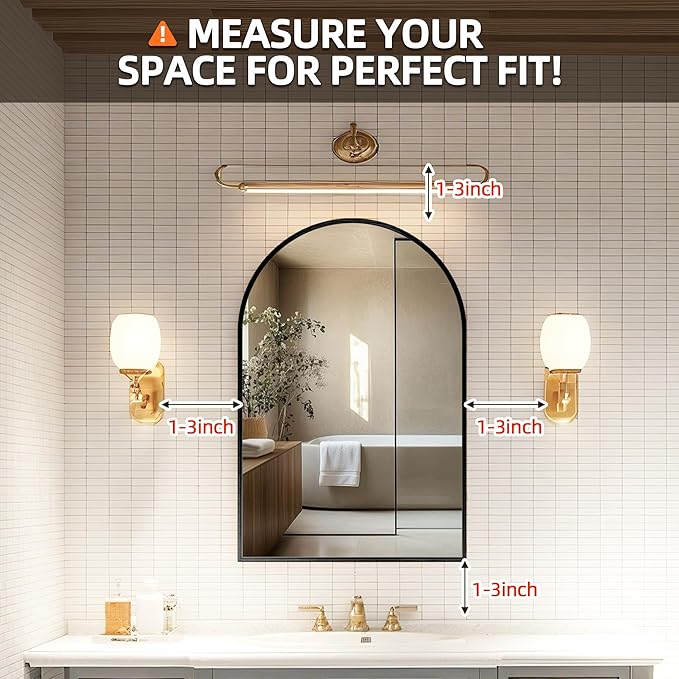 Arched Medicine Cabinet Mirror No Assembly Needed Bathroom Mirror with Storage Recessed or Surface Mount Options (Black, 36" L x 24" W)