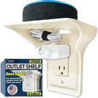 BeraTek Power Perch Wall Outlet Shelf with Cord Storage Strap - Declutter & Reclaim Bathroom Counter Space - Echo Dot Stand, Homepod Mini Wall Mount, Smart Home Devices Organizer - Almond, 1-Pack