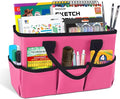 Godery Desktop Tote and Organizer, Teacher Helper caddy Bag for Arts, Books, Stationery, Office Desk Organization, Make-up Storage with Handles for Travel (PINK)