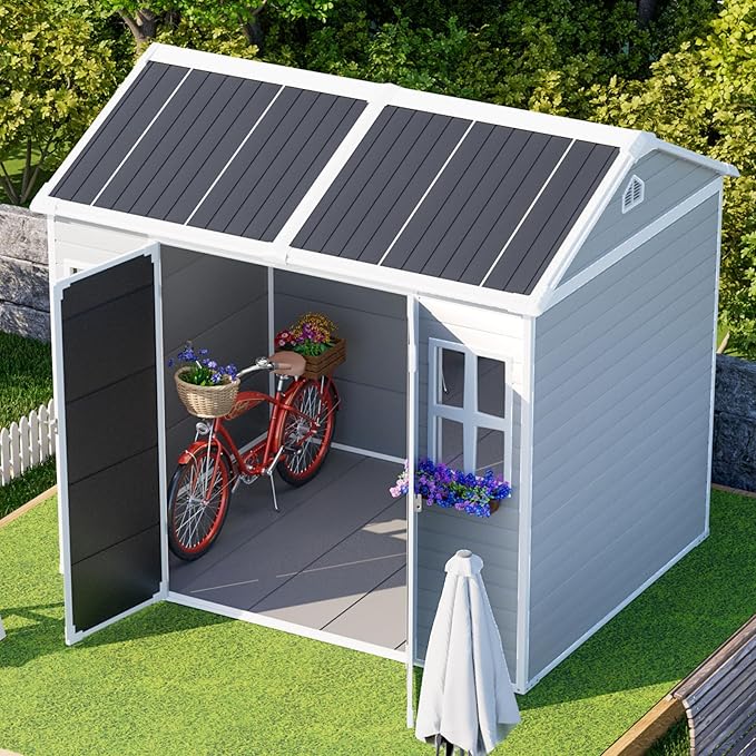 WACASA 8x6 FT Resin Plastic Shed with Floor, Heavy-Duty 21-Gauge Reinforced Steel Frame, 16mm Ultra-Thick Panels, Outdoor Storage Sheds with Windows and Air Vents