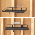 2 Pack Garage Wall Shelf, Garage Wall Mounted Shelving, Heavy Duty Floating Shelves With 4 Hooks, Loads 90 LBS Black Wall Shelves Mesh Storage Rack for Office, Basement, Wall Cabinet and Kitchen