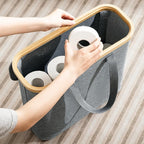 30L Toilet Paper Storage Basket with Lid & Handle, Bamboo Toilet Paper Organizer for Bathroom, Free Standing Toilet Paper Holder Stand for 12-16 Rolls, Bathroom Tissue Storage Bin