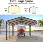 12x20FT Metal Carport, 335LBS Heavy Duty Carport Canopy with Galvanized Steel Roof, 40% Thicker Frame Metal Garage with Reinforced Base, All-Weather Outdoor Storage Car Port for Car, Camping