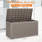 KAMABOKO 101 Gallon Waterproof Large Resin Deck Box, Lockable Large Outdoor Storage Boxes Indoor Outdoor Storage Container for Patio Cushions, Gardening Tools, Pool Supplies, Grey