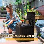 DRATO 31 Gallon Deck Box, Outdoor Storage Box for Patio Cushion, Garden Tools, Waterproof Resin Storage Box (Black，31 Gallon)