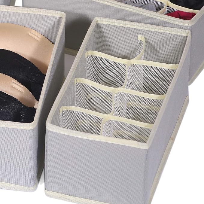 6 Pack Foldable Drawer Organizer Dividers Cloth Storage Box Closet Dresser Organizer Cube Fabric Containers Basket Bins for Underwear Bras Socks Panties Lingeries Nursery Baby Clothes Gray