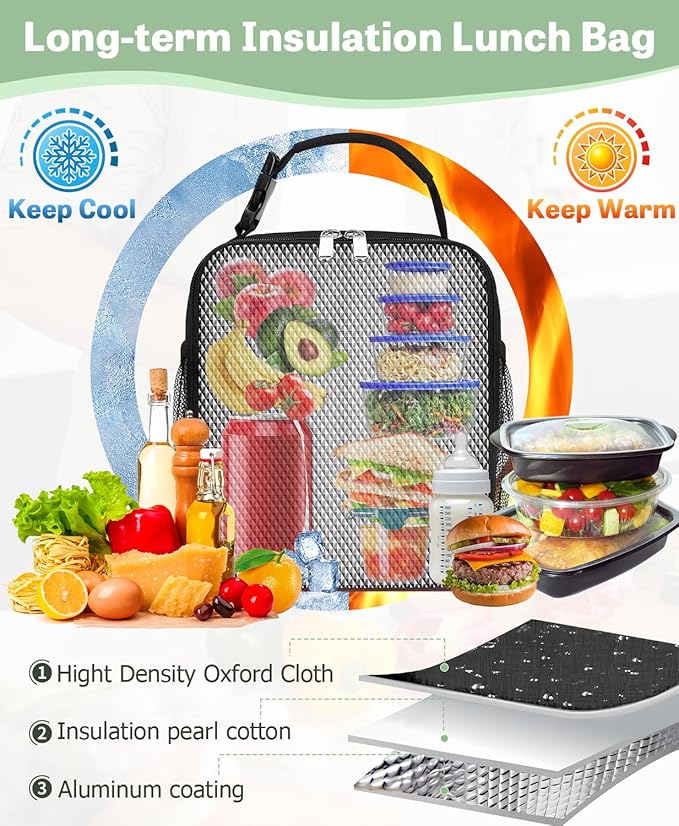 Small Lunch Box Insulated Lunch Bag for Men Women Kids, Reusable Lunch Bags Portable Small Lunch boxes Cooler Bag for School/Work/Picnic, Black 12-Can(6.5L)