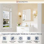 Keonjinn 20 x 26 Inch Small Medicine Cabinet, Assembly Required, White Bathroom Mirror with Storage, Lightweight, Freely Adjustable Shelves, Tempered Glass, Soft Closing, Recessed or Wall Mount