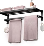 DDS-DUDES 23 Inch Bathroom Towel Rack Towel Shelf with Double Towel Bars Lavatory Wall Mount Holder with Hooks Stainless Steel Hotel Bath Rack (Matte Black)