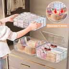 Sock Underwear Organizer, 16 Compartment Adjustable Dividers Tie Bras Socks Underwear Drawer Organizers for Closet, Clear Plastic Storage Containers Box with Lids for Bra Ties Scarf Socks