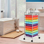 GOFLAME 10-Drawer Rolling Storage Drawer Cart, Utility Cart with Removable Drawers & Metal Frame, Mobile Art Craft Drawer Cart with Lockable Wheels for Home, Office, Studio, School, Multicolor