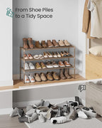 SONGMICS Shoe Rack, 3-Tier Shoe Organizer, Metal Storage Shelf, Upright or Upside Down, for 16-20 Pairs, Stackable, for Entryway, 11.8 x 36.2 x 21.7 Inches, Walnut Brown ULSA303K01