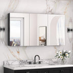 Keonjinn 48 x 26 Inch Medicine Cabinet, Assembly Required, Black Bathroom Medicine Cabinets Mirror, Lightweight, Adjustable Shelves, Surface Mount or Recessed, Tempered Glass