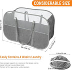 Collapsible Laundry Baskets, 95L Laundry Hamper, Foldable Clothes Hamper with Shoulder Strap for Bedroom, Dorm, Apartment - Durable Tear-Resistant Storage Basket for Laundry, Kids Room (2 Pack, Grey)
