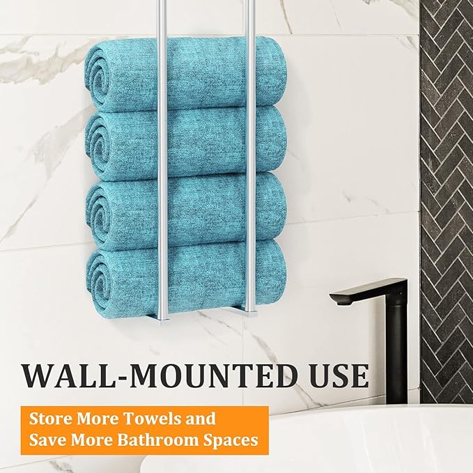 Bathroom Towel Storage Rack,28 Inch Stainless Steels Towel Racks for Bathroom, Wall Mounted Organizers and Storage Shelves for Bathroom,Brushed Silver