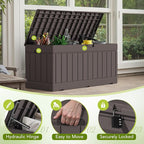 Devoko 78 Gallon Deck Box, Waterproof Resin Outdoor Storage Box for Outside and Patio, Outdoor Storage Bench Lockable for Patio Furniture, Garden Tools and Pool Supplies (Brown, 78 Gallon)