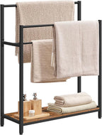 HOOBRO Extra Large Free Standing Towel Rack, 3 Tier Blanket Rack, Blanket Holder for Bathroom, 32.3" L x 11.4" W x 39.4" H, for Living Room, Bedroom, Rustic Brown and Black BF30LB01