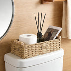 2 PCS Toilet Paper Storage Basket, Paper Rope Imitation Wicker Bathroom Baskets for Toilet Tank Basket with Handles for Desk, Shelf, Countertop, Boho Coastal Bathroom Decor Beige