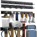 Garage Tool Organizer Wall Mount with 96 inches Rails and 13 Adjustable Heavy-Duty Hooks, Garden Tool Organizer, 19 Pack Carries 820 lbs, Heavy Duty Garage Storage Rack For Yard, Shed, Easy to install