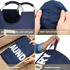 90L Large Laundry Basket, Freestanding Tall Clothes Hamper, Collapsible Laundry Bag, Dark Blue