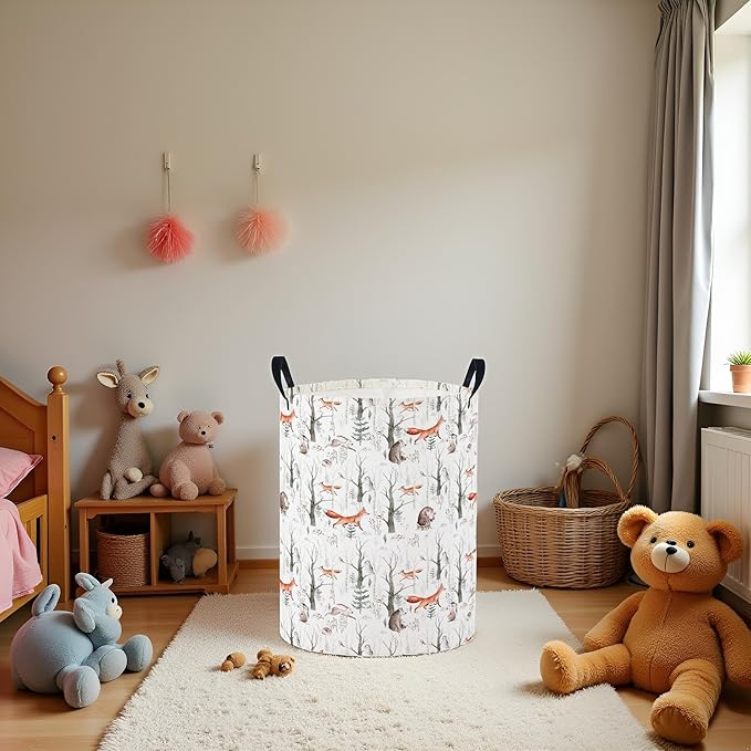 Baby Laundry Basket Baby Nursery Hamper Kids Laundry Basket Toy Storage Bin for Boys Room Decor Gift Baskets for Bedroom Bathroom(Forest Animal)