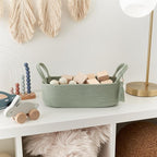 Decorative Toilet Paper Basket – Beautiful Bathroom Organizer for Toilet Tank Storage Decor – Boho Cotton Rope Bin with Tassel for Bathroom Accessories and as Shelf Decor (sage Green)