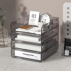 4-Tier Acrylic Paper Tray Organizer | Clear Stackable Desk Organizer for Documents, Letters, A4 Paper | Modern Office/Classroom/Home Organization,Brown