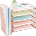 OPNICE Desk Organizer, 5-Tier Paper Organizer Letter Tray with Magazine Holder, Office Desk Accessories & Workspace Organizers, Desktop File Organizer for Office Supplies Storage, Rose Gold