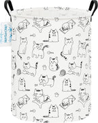 LANGYASHAN Laundry Basket Canvas Fabric Collapsible Organizer Basket for Storage Bin Toy Bins Gift Baskets Bedroom Clothes Children Nursery Hamper (Cat)