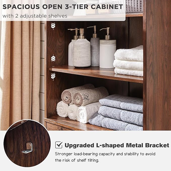 ACCOHOHO 72" Tall Bathroom Storage Cabinet, Farmhouse Storage Cabinet with Adjustable Shelves, Barn Door & 2 Drawers, Cabinet for Bathroom, Living Room & Kitchen, Brown