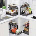 Under Sink Organizer, Heavy Duty Metal Pull Out Cabinet Organizer Slide Out Sink Shelf Organizer Height Adjustable, Multi-Purpose Storage Shelf for Kitchen Bathroom(Black,1Pack)