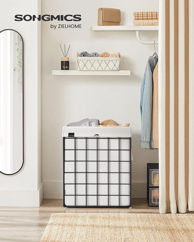SONGMICS Laundry Hamper, 23.8 Gal. (90L) Laundry Basket, Collapsible Clothes Hamper, Black and White ULCB190W01