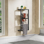 Bamboo Wall Blanket Ladder, 4-Tier Towel Racks, Blanket Holder with Anti-Slip Construction Home Decor, Decorative Blanket, Quilt, Towel, Scarf Ladder Shelves for Bathroom, Living Room, Bedroom, Black