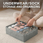 Gray 24 Grid 3 Pack Foldable Underwear Sock Storage Organizer, Non-Woven Fabric Closet Drawer Divider Bins for Socks, Ties, Baby Clothes, Dresser & Wardrobe Organization Boxes (Grey 3 Pack)