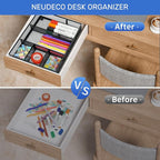 Neudeco Desk Drawer Organizer with 6 Adjustable Dividers, Metal Mesh Pen Organizer for Desk Drawer, Office Supplies Tray (Pack of 4, Black)