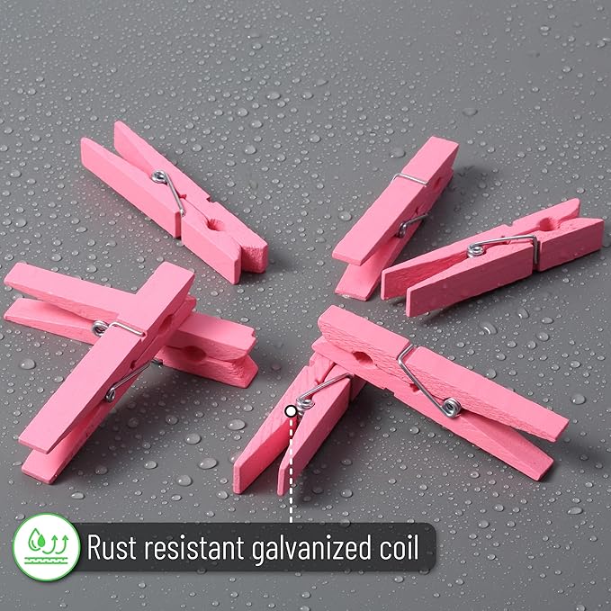 Mr. Pen- Wooden Clothes Pins, Natural Wood, 50 Pack, 2.9 Inch, Pink, Rust Resistant Clothes Pins for Hanging Clothes, Mother's Day Decoration