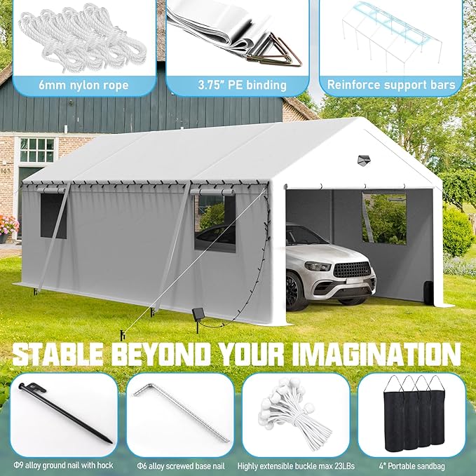 Carports Canopy Heavy Duty, Portable Garage with Sidewalls (13x25, White)