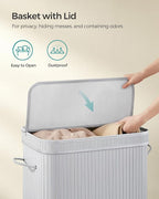 SONGMICS Laundry Hamper with Lid, Bamboo Laundry Basket, Removable Machine Washable Laundry Basket, with Handles, 26.4-Gallons, for Laundry Room, Bedroom, Bathroom, Dove Gray ULCB063G01