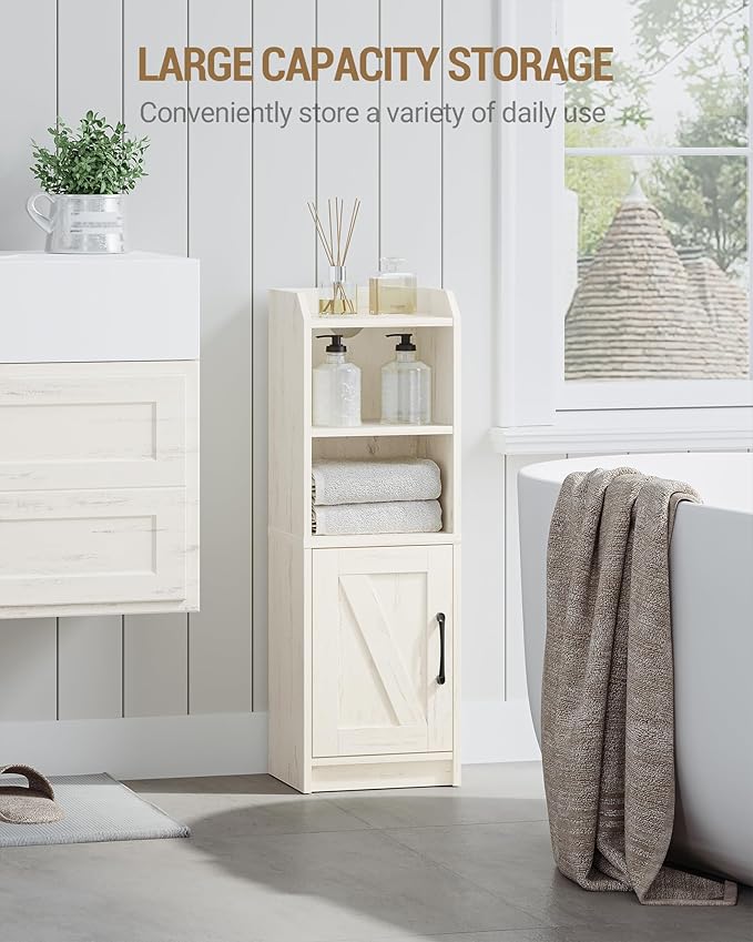 Bathroom Storage Cabinet, Small Farmhouse Corner Floor Cabinet with Door and Shelves, Narrow Toilet Paper Holder Stand, Bathroom Organizer with Adjustable Shelf, for Small Spaces,Rustic White