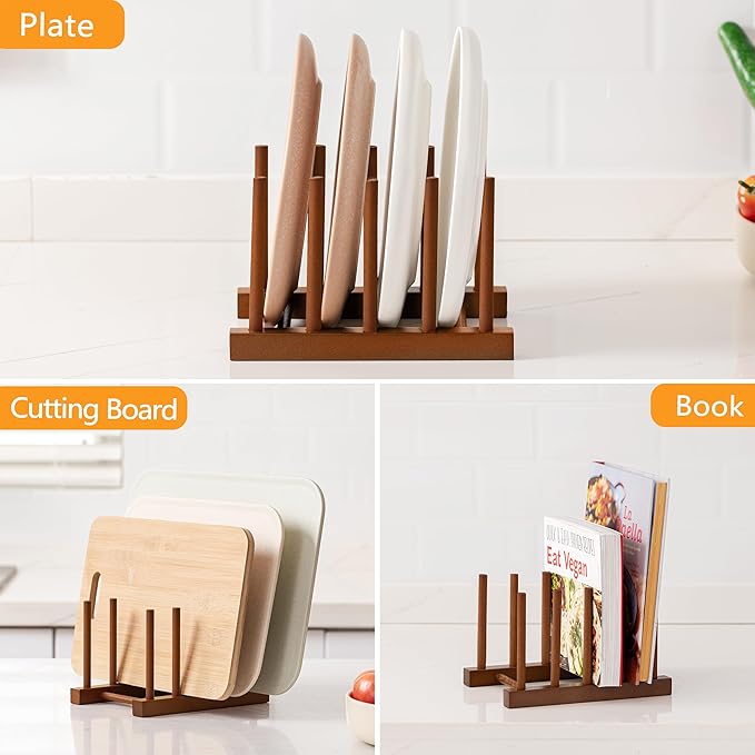 HBlife Teak Dish Plate Bowl Cup Book Pot Lid Cutting Board Drying Rack Stand Drainer Storage Holder Organizer Kitchen Cabinet（Keep Dry）