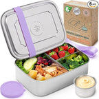 Everusely - Bento Box - Lavender, 47oz / 1.4 L - Large Stainless Steel Lunch Box with Leakproof Condiment Container - 3 Compartment Snack Organizer for On the Go Meals - Freezer & Dishwasher Safe